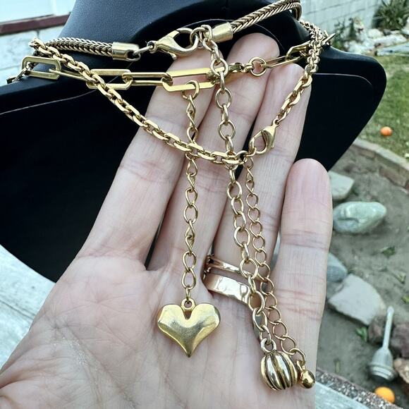 Gold Tone Layered Necklace Set Roman Coin Pearl Heart Jewelry Bundle Stackable - Picture 6 of 6